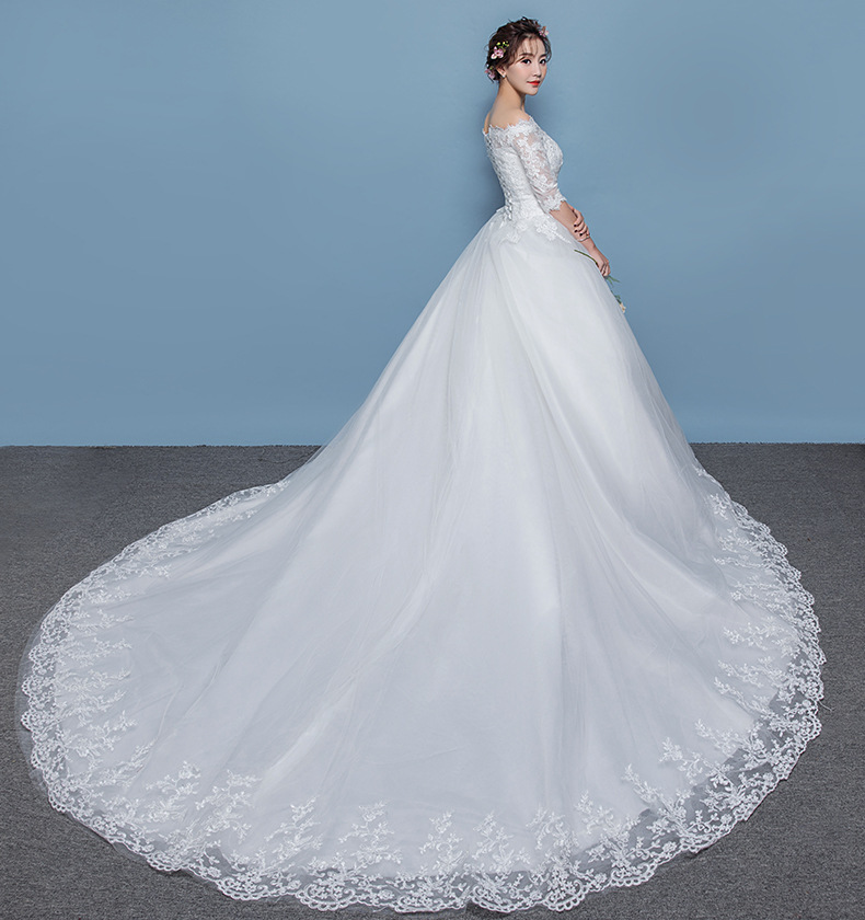 New Slim slash neck Bride's Wedding Dresses Luxurious Long Tail maxi wedding dress