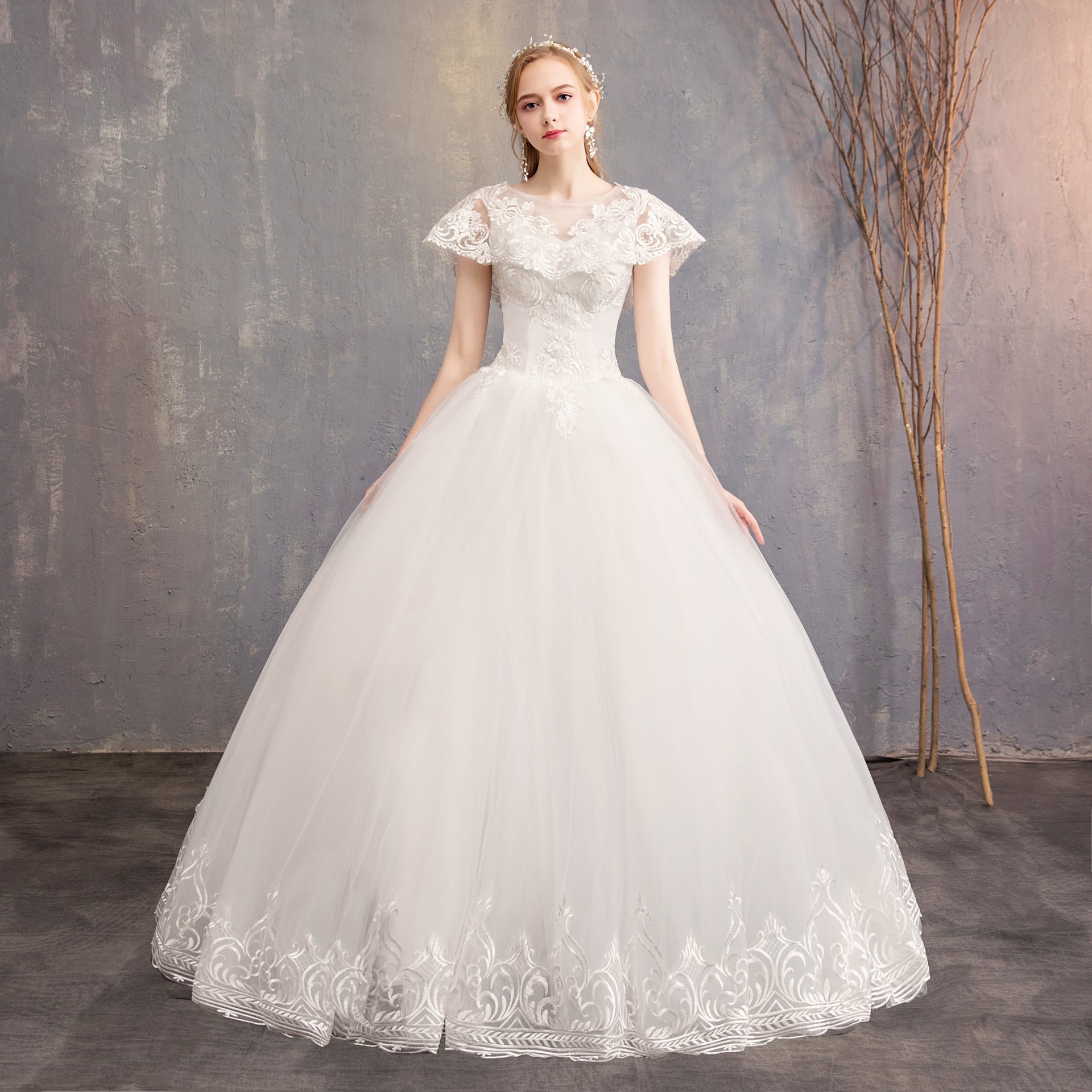 Wedding Dresses Autumn and Winter New Fashion Korean Round Collar Slender Bride's Wedding Dresses