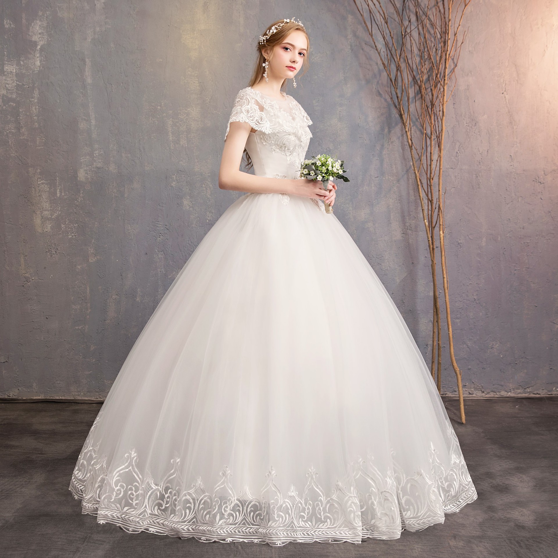 Wedding Dresses Autumn and Winter New Fashion Korean Round Collar Slender Bride's Wedding Dresses