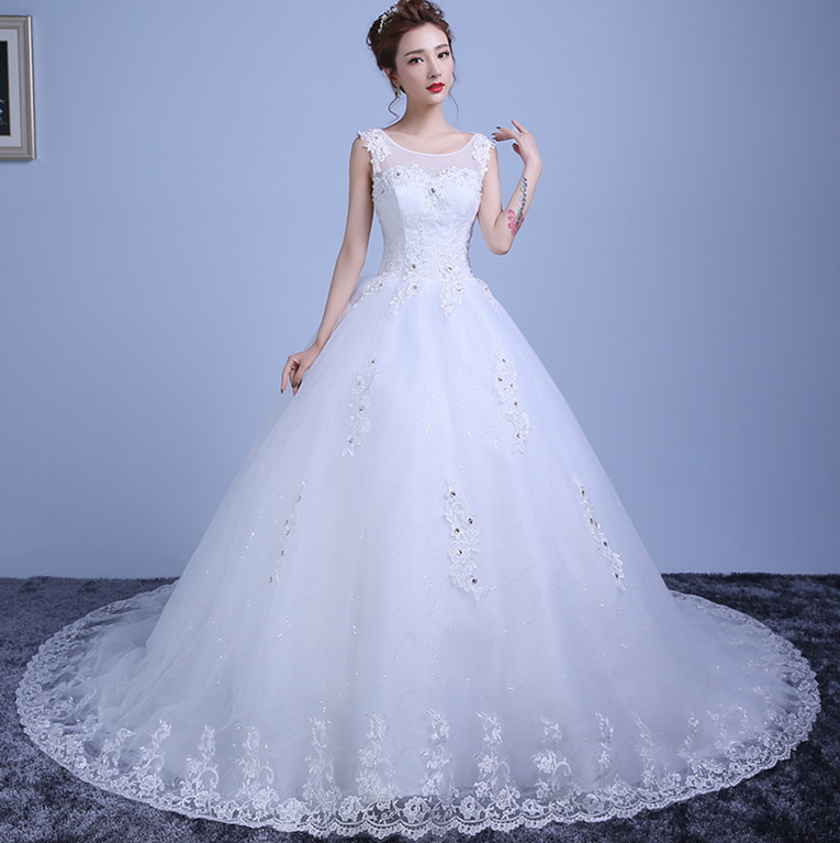 women bride's wedding dress in Korean double o neck lace studio wedding dress