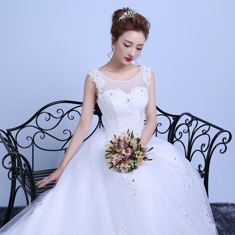 women bride's wedding dress in Korean double o neck lace studio wedding dress