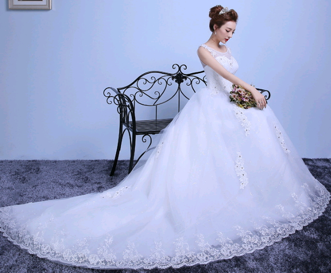 women bride's wedding dress in Korean double o neck lace studio wedding dress