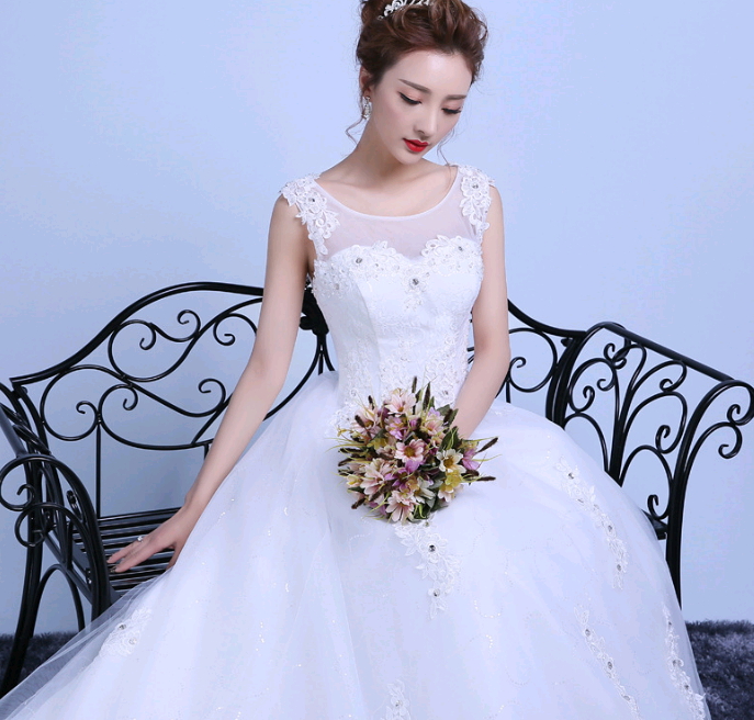 women bride's wedding dress in Korean double o neck lace studio wedding dress