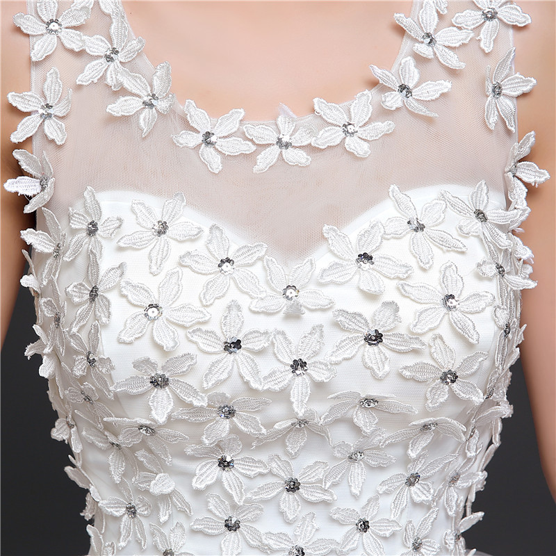 Bride's wedding dress with shoulder lace flowers Korean o neck simple tail wedding dress