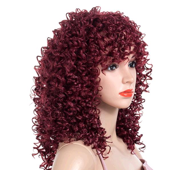 women wig explosion African burly wig short curly wine red black curly wigs