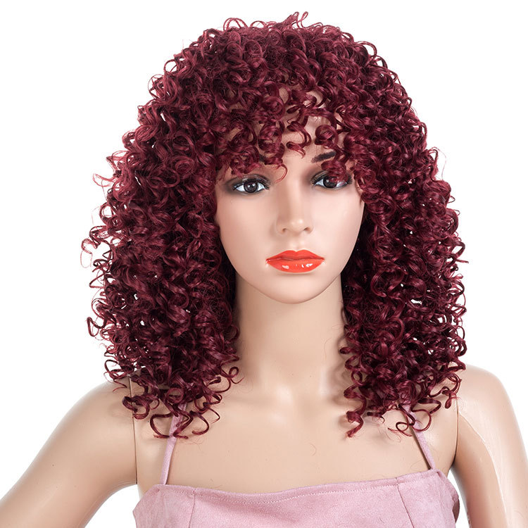 women wig explosion African burly wig short curly wine red black curly wigs