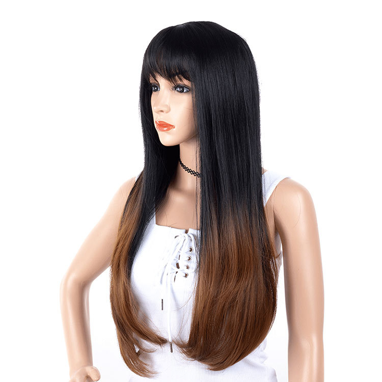 women long straight bangs wigs lady Long Straight Hair Wig Headset