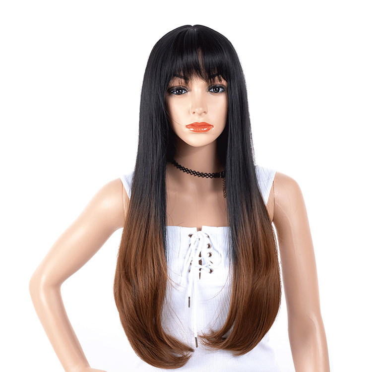 women long straight bangs wigs lady Long Straight Hair Wig Headset