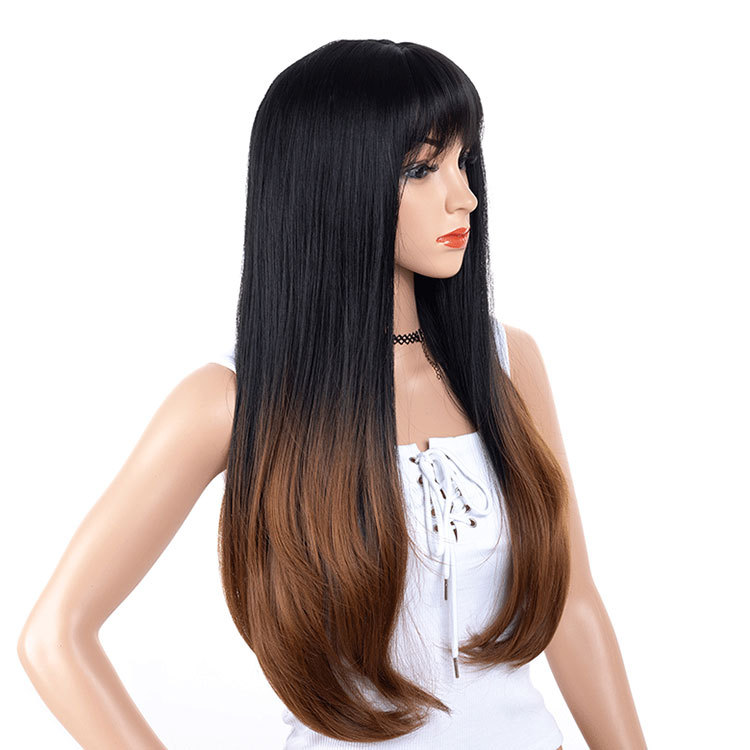 women long straight bangs wigs lady Long Straight Hair Wig Headset