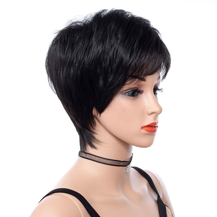 Woman wig headset with fluffy lady make up short style wigs
