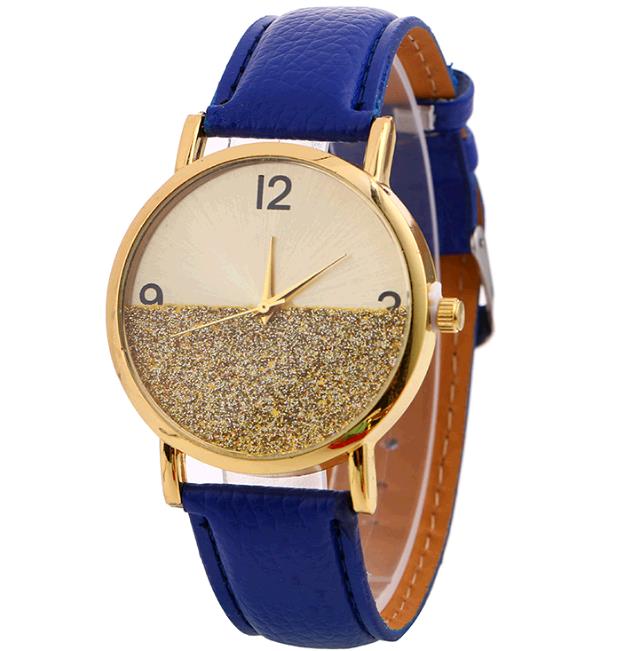 Fashion Female Leather Wrist Watch With Gold Design