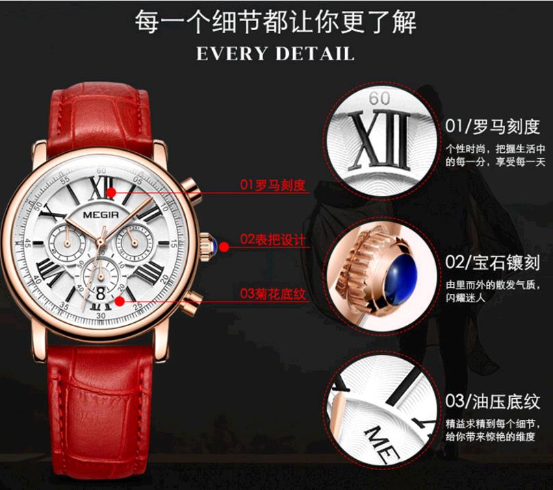 Women Lady Chronograph Watch Waterproof Quartz