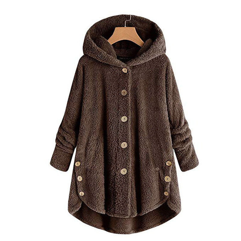 New Fashion Women Coats Autumn Winter Outwear Tops Solid Color Plush Hoodies Loose Warm Faux