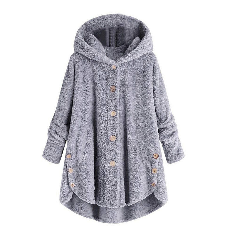 New Fashion Women Coats Autumn Winter Outwear Tops Solid Color Plush Hoodies Loose Warm Faux