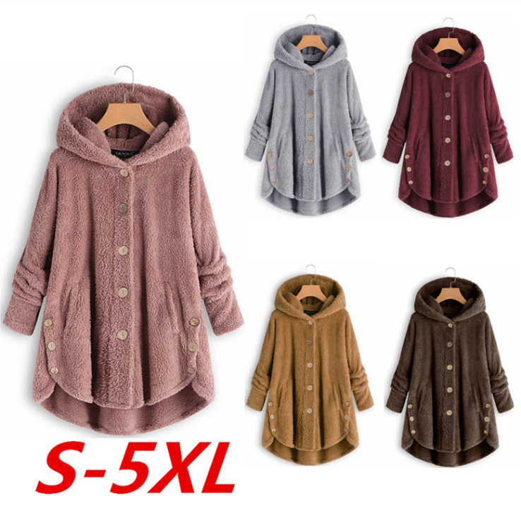 New Fashion Women Coats Autumn Winter Outwear Tops Solid Color Plush Hoodies Loose Warm Faux