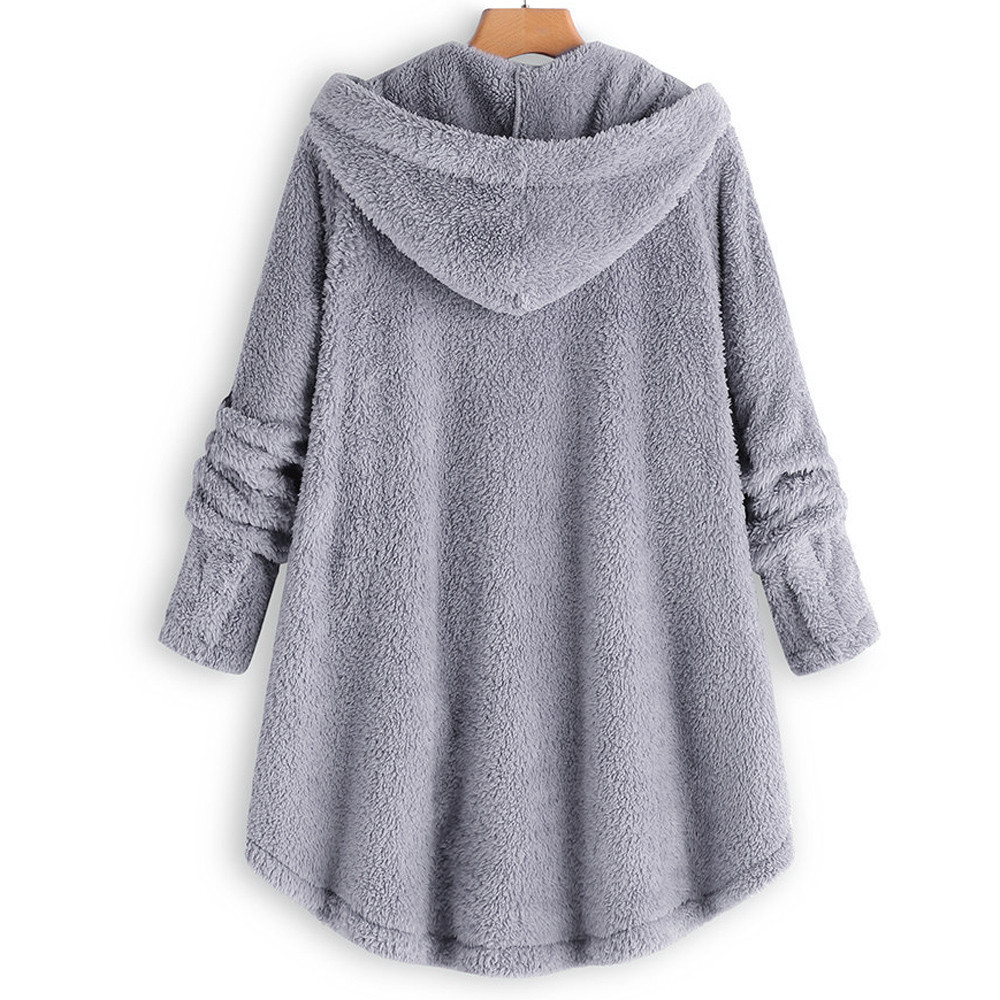 New Fashion Women Coats Autumn Winter Outwear Tops Solid Color Plush Hoodies Loose Warm Faux