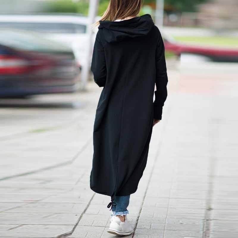 New fleece sweater hooded jacket zipper long windbreaker skirt