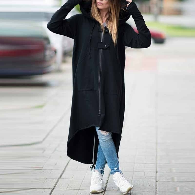 New fleece sweater hooded jacket zipper long windbreaker skirt