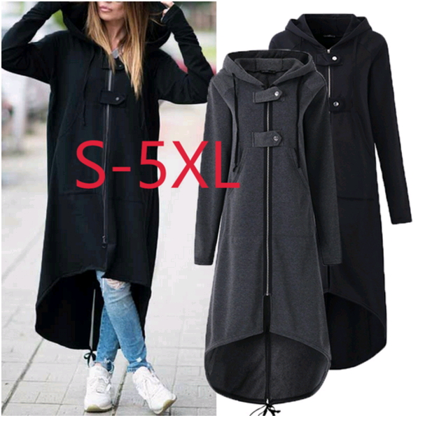 New fleece sweater hooded jacket zipper long windbreaker skirt