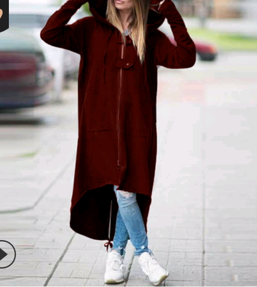 New fleece sweater hooded jacket zipper long windbreaker skirt
