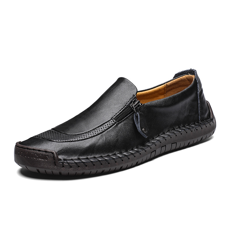 Men Hand Stitching Zipper Slip-ons Genuine leather Shoes