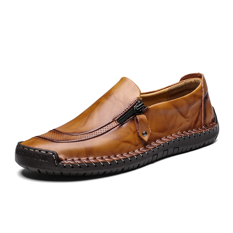 Men Hand Stitching Zipper Slip-ons Genuine leather Shoes