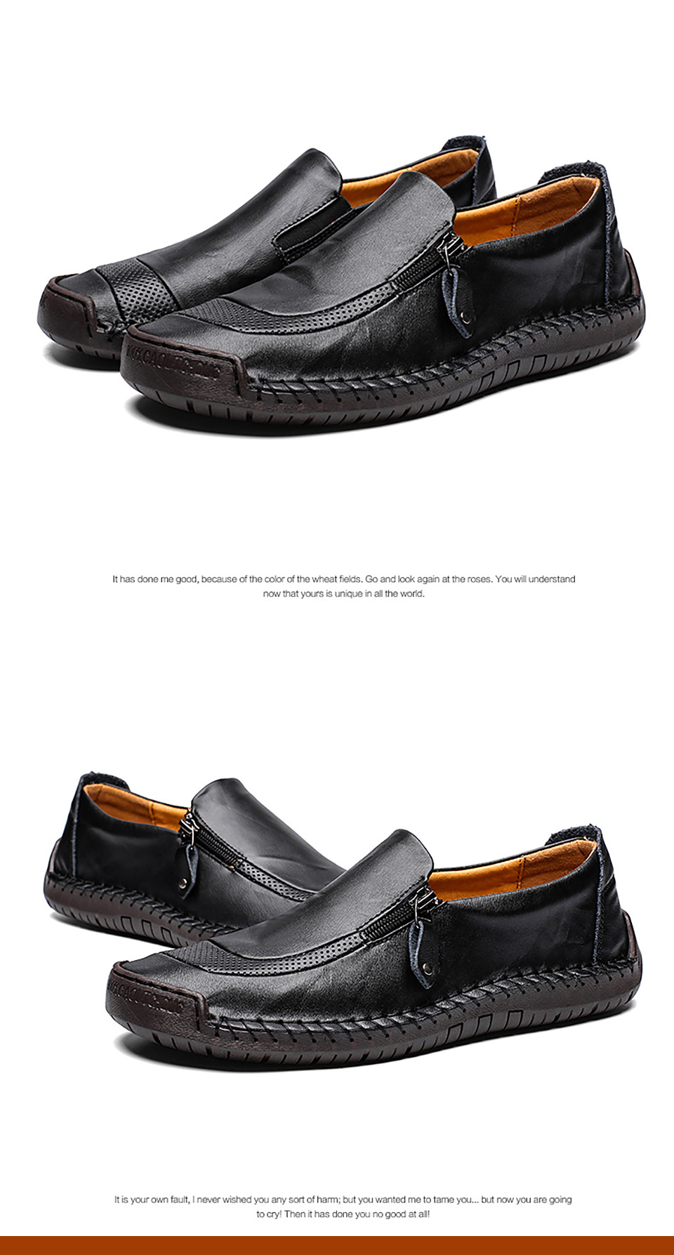 Men Hand Stitching Zipper Slip-ons Genuine leather Shoes