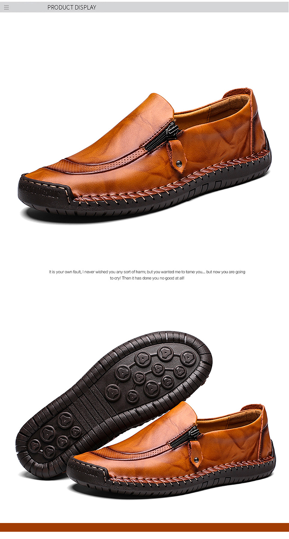 Men Hand Stitching Zipper Slip-ons Genuine leather Shoes