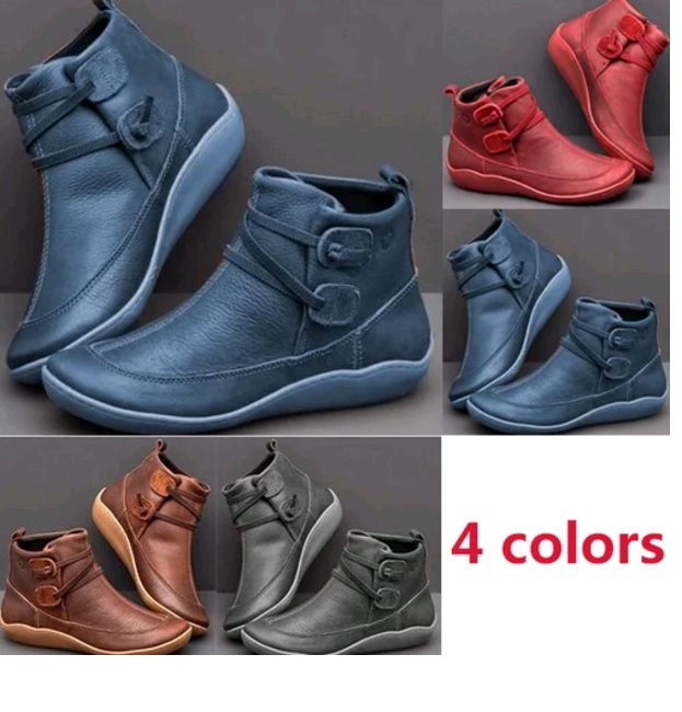 Women's Medieval Vintage Leather Boots Braided Strap Flat Heel Boots Waterproof Slip on Shoes