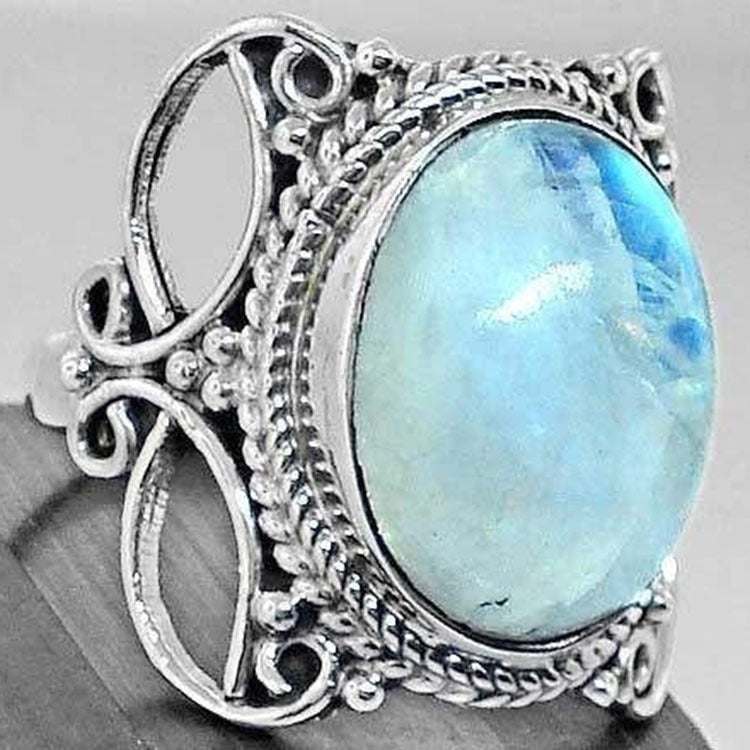 Retro moon stone Thai silver ring punk style jewelry