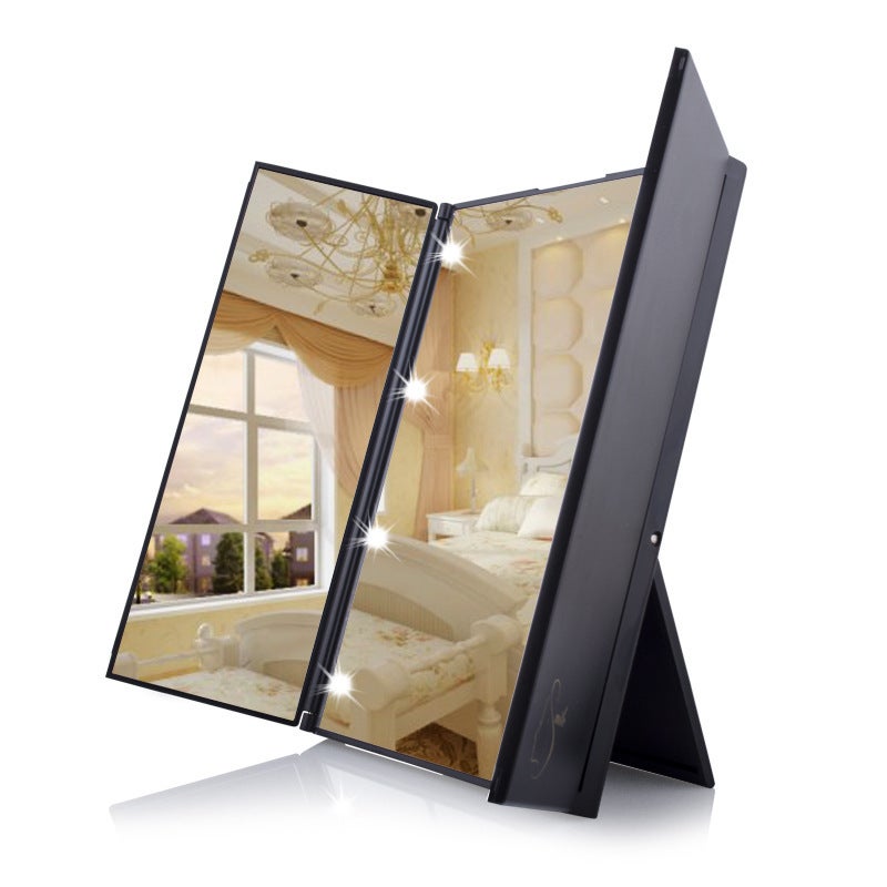 Tri-Fold Magnifying Vanity Compact Makeup Mirror with 8 LED Lights Portable Travel Mirrors