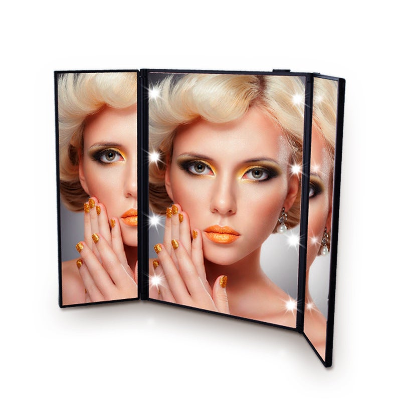Tri-Fold Magnifying Vanity Compact Makeup Mirror with 8 LED Lights Portable Travel Mirrors