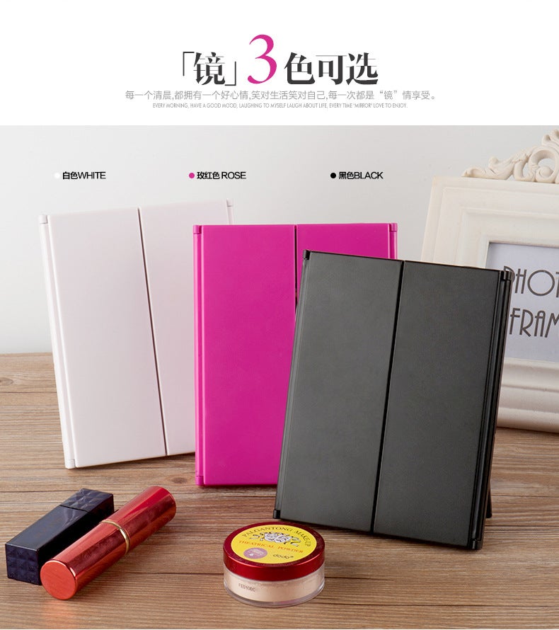 Tri-Fold Magnifying Vanity Compact Makeup Mirror with 8 LED Lights Portable Travel Mirrors