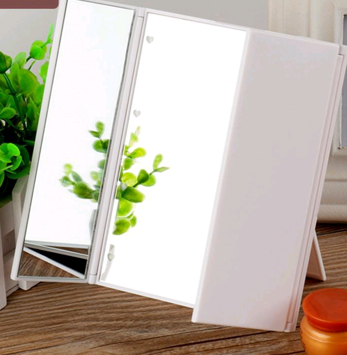Tri-Fold Magnifying Vanity Compact Makeup Mirror with 8 LED Lights Portable Travel Mirrors