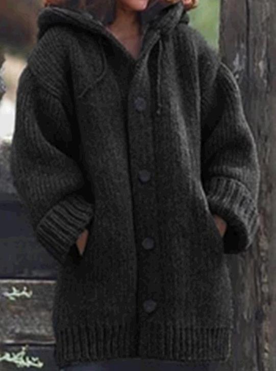 Button Down Hooded Knitted Cardigan Plus Size Outerwear sweater Coat