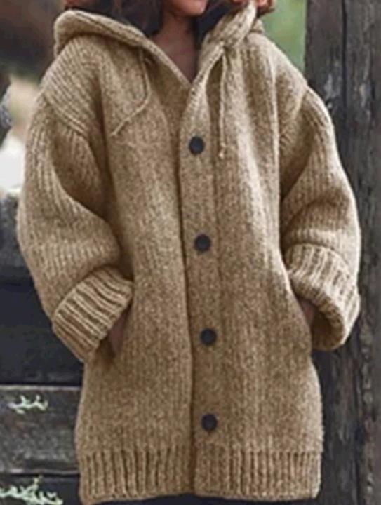 Button Down Hooded Knitted Cardigan Plus Size Outerwear sweater Coat