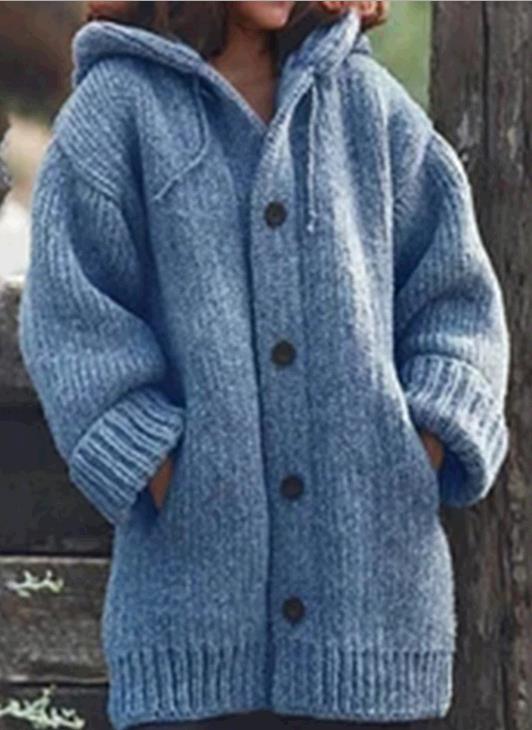 Button Down Hooded Knitted Cardigan Plus Size Outerwear sweater Coat