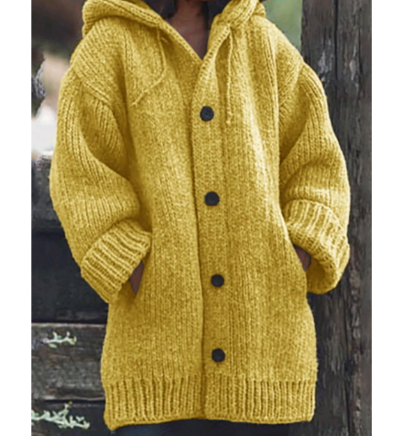 Button Down Hooded Knitted Cardigan Plus Size Outerwear sweater Coat