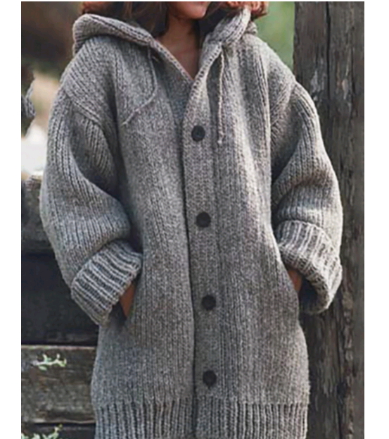 Button Down Hooded Knitted Cardigan Plus Size Outerwear sweater Coat