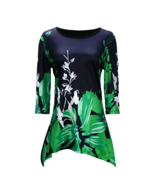 Summer Autumn Fashion Womens Half Sleeve Floral Printed Blouse Casual Loose Irregular Tops