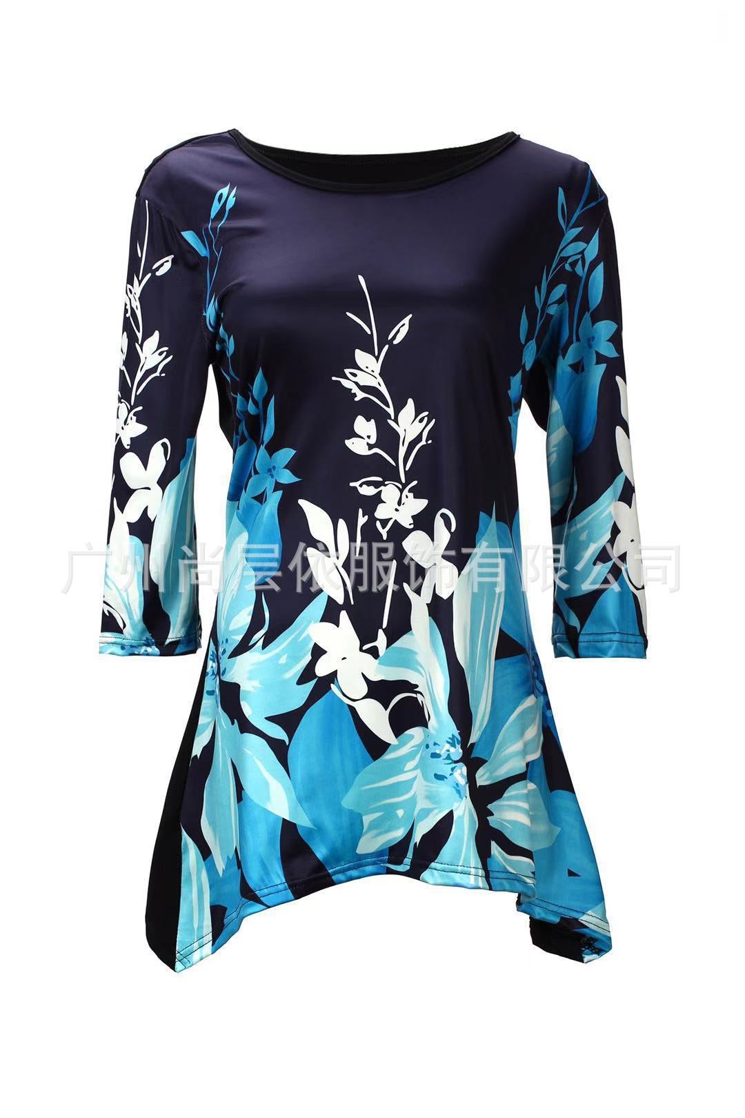 Summer Autumn Fashion Womens Half Sleeve Floral Printed Blouse Casual Loose Irregular Tops