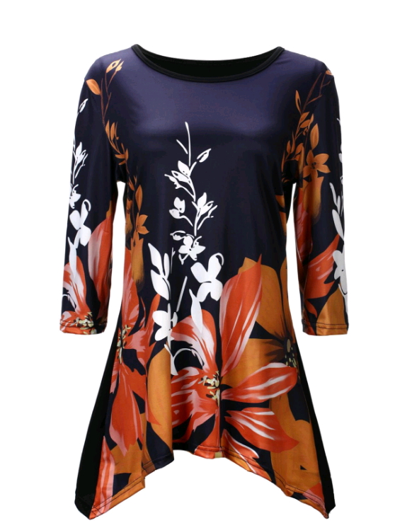 Summer Autumn Fashion Womens Half Sleeve Floral Printed Blouse Casual Loose Irregular Tops