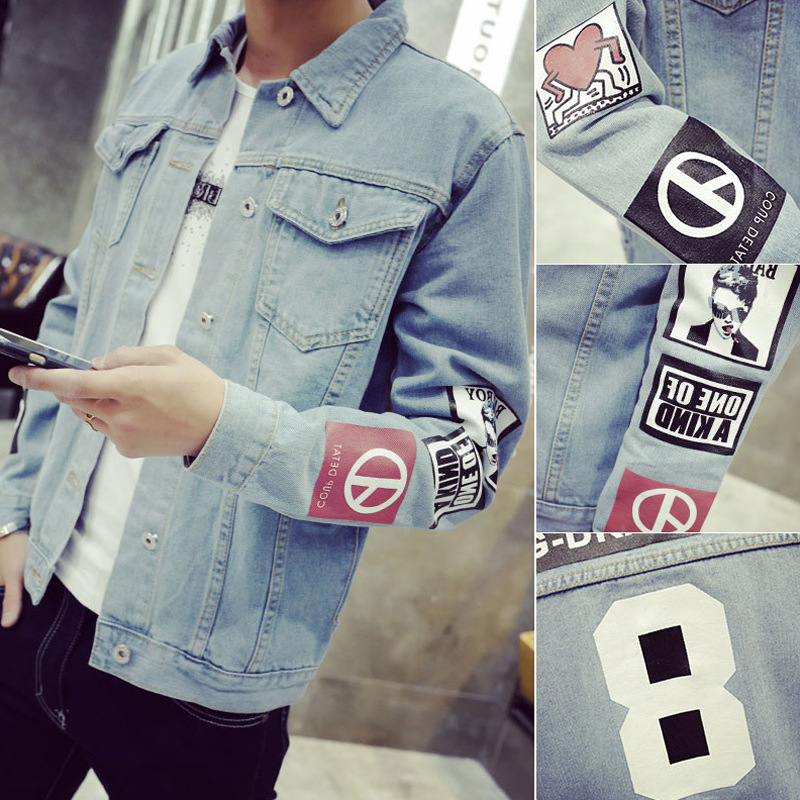Solid Mens Denim Jacket Bomber Cowboy Men's Jean Jacket