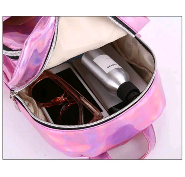 Women Holographic Hologram Metallic Color Backpack School Shoulder Bag