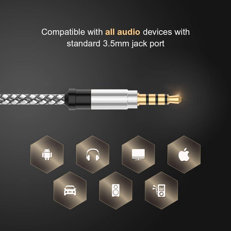 Aux Cord, 5Ft (1.5M) TRRS Male to Male 3.5mm Audio Cable,  Auxiliary Audio Stereo Cable