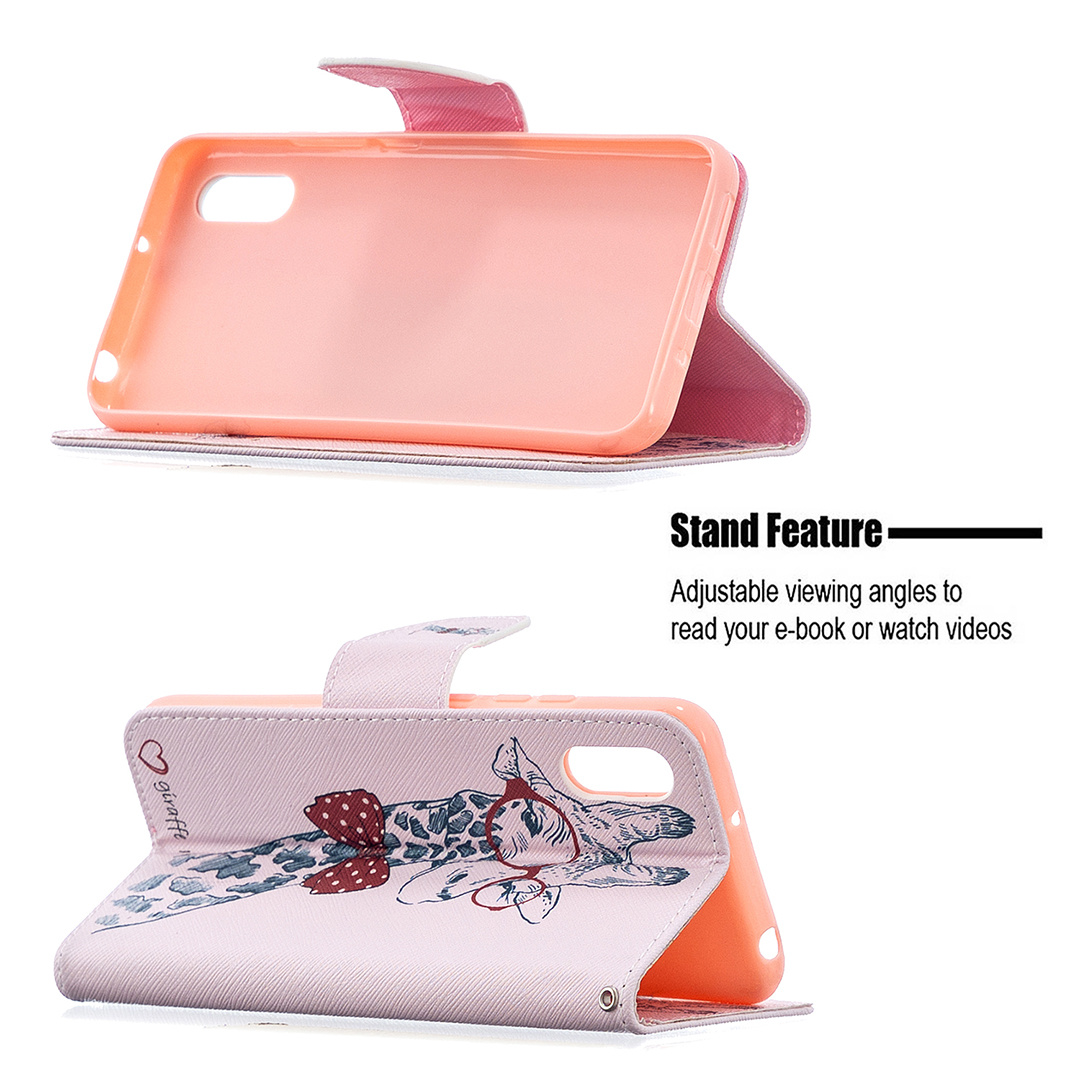 Xiaomi Redmi 9A Case, Colorful Flip PU Leather Wallet Magnetic Phone Bag Cover - Giraffe