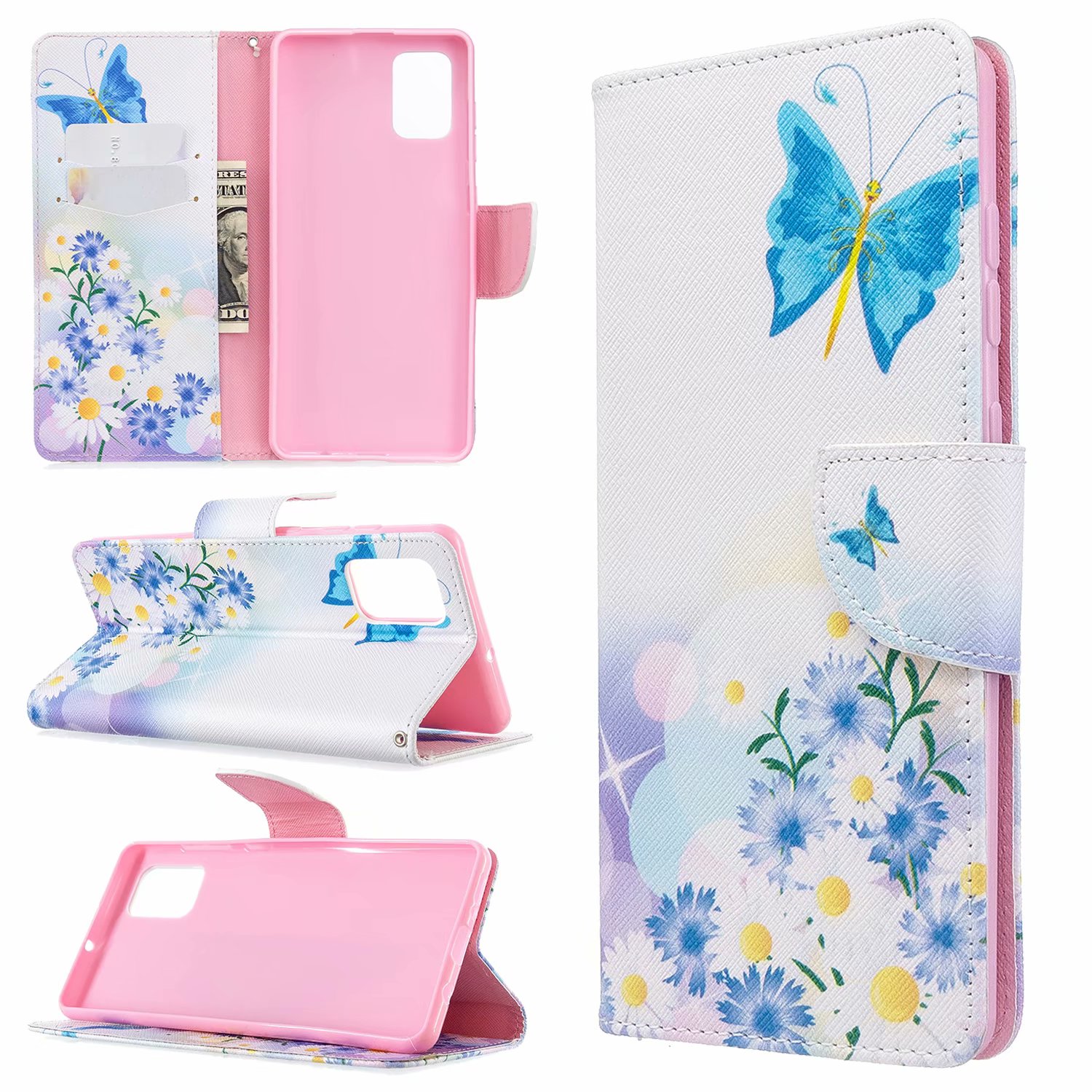 Samsung Galaxy A71 (4G) Case, PU Leather Wallet Phone Bag Cover for Galaxy A71 - Flower Butterfly