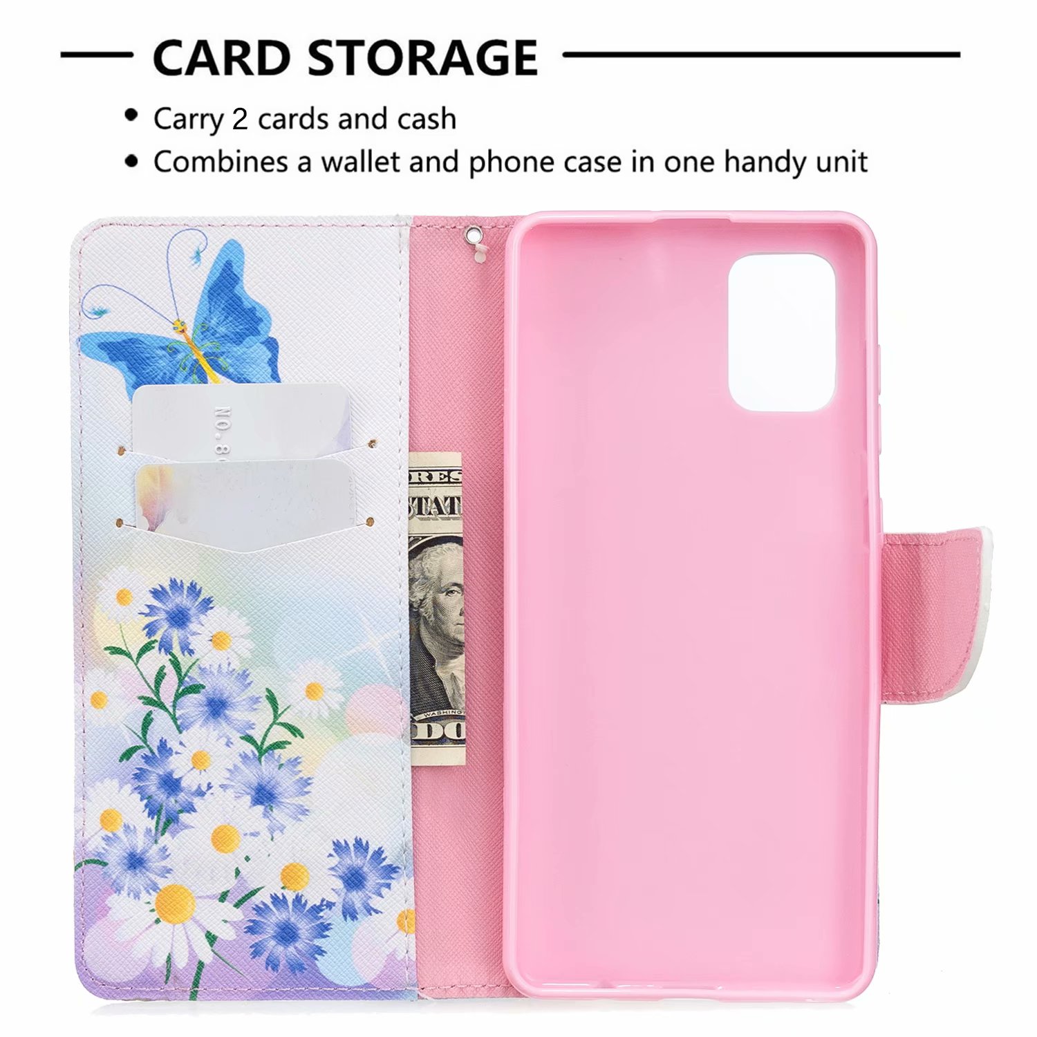 Samsung Galaxy A71 (4G) Case, PU Leather Wallet Phone Bag Cover for Galaxy A71 - Flower Butterfly