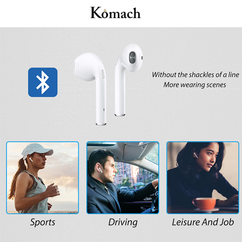 Komach Bluetooth Earphones Wireless Earbuds Sport Handsfree Earphone Cordless Earpiece Charging Box