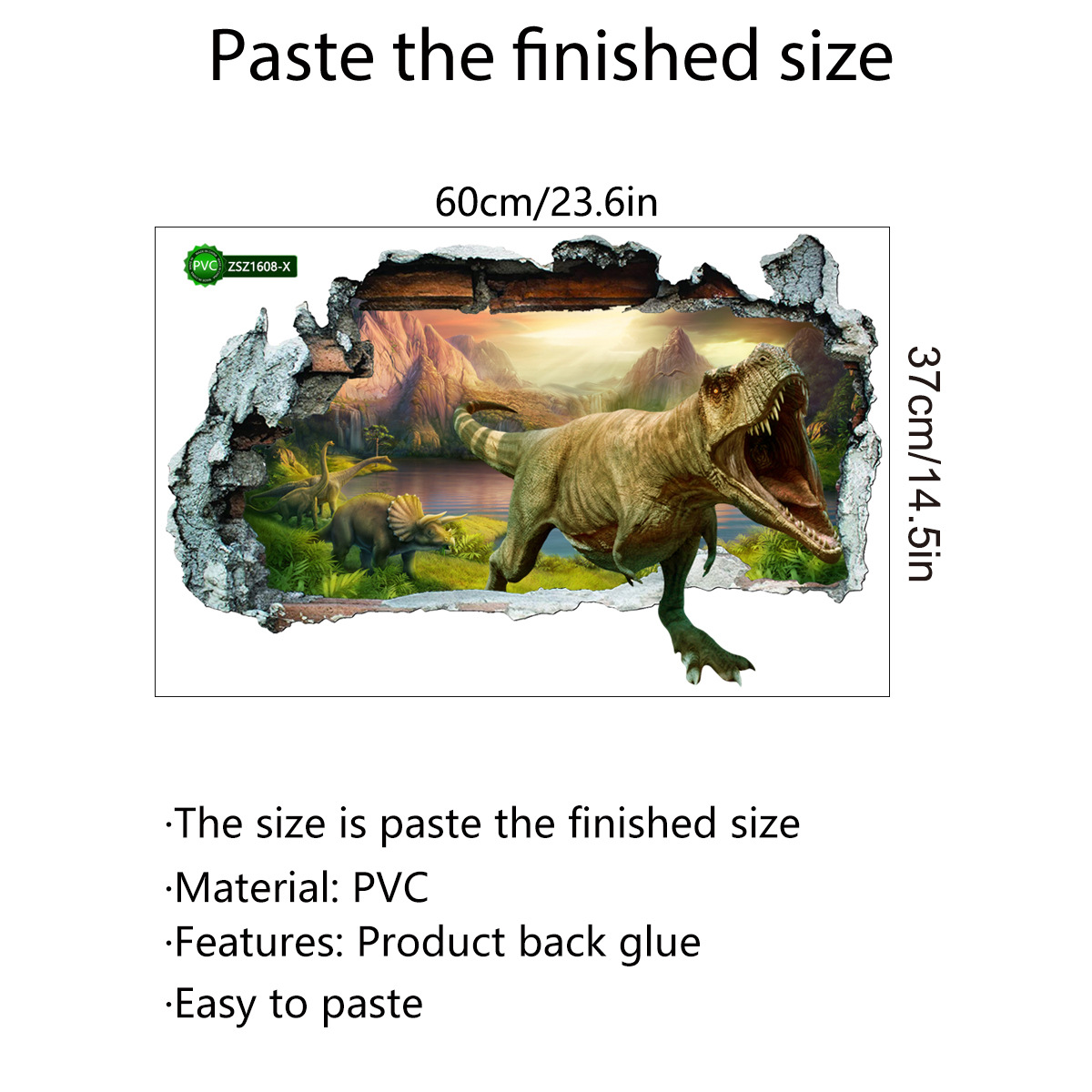 Broken wall 3D dinosaur animal wall stickers bedroom living room children's room decoration stickers 3D visual effects self-adhesive